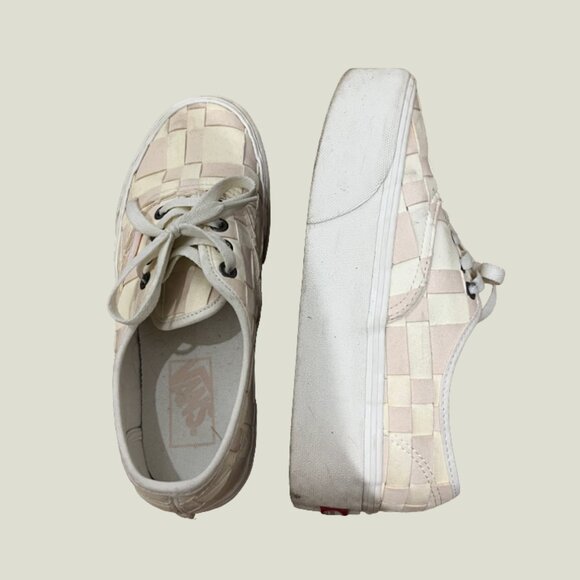 Vans Leather Pink/Off White Checkered Platform Shoes - Picture 2 of 4
